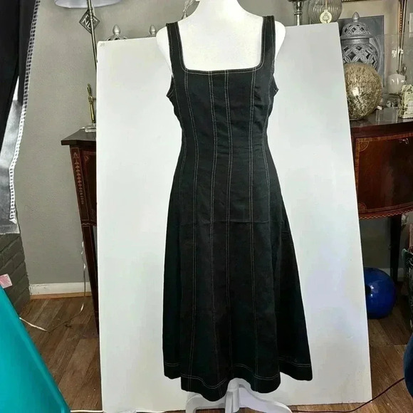 CHRISTIAN LACROIX SLEEVELESS DENIM COUTURE DRESS SZ M NWT SLIMMING STITCHING - Picture 2 of 11